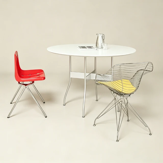 Mid-Century Modern Dining Set with Wire and Plastic Chairs 3d model