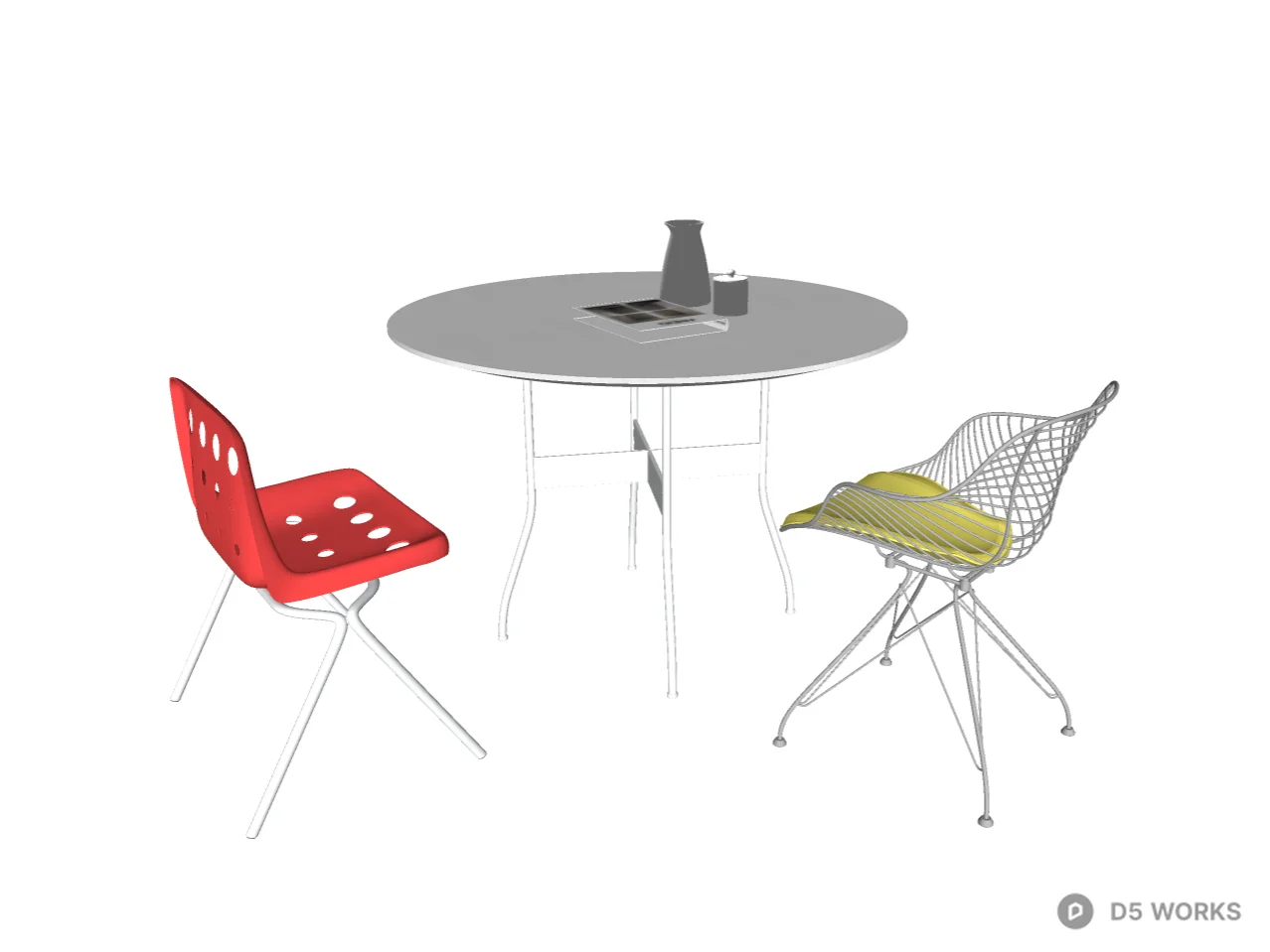 Mid-Century Modern Dining Set with Wire and Plastic Chairs 3d model thumbnail 2