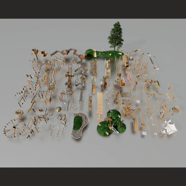 Modular Wooden Adventure Playground Kit 3d model