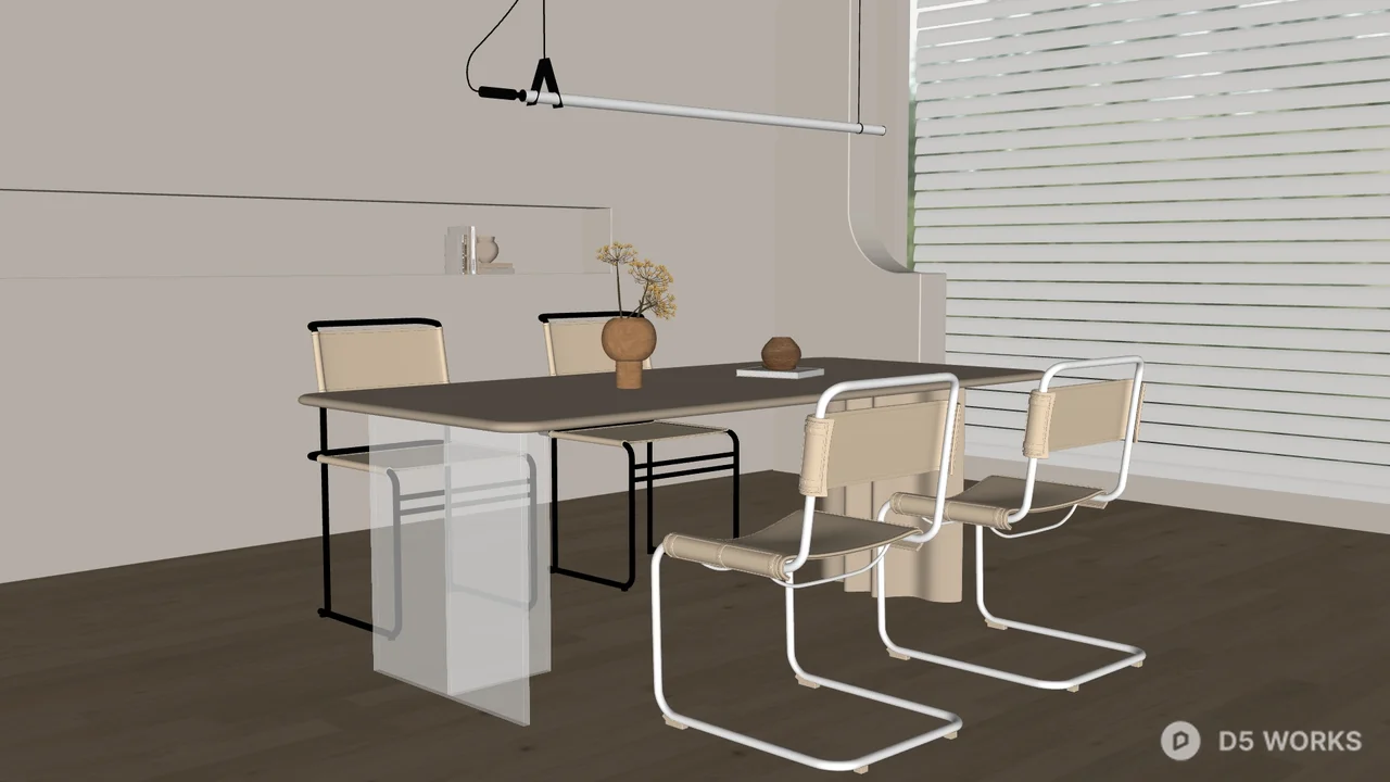 Minimalist Dining Room with Modern Table and Chairs 3d model - Image 1