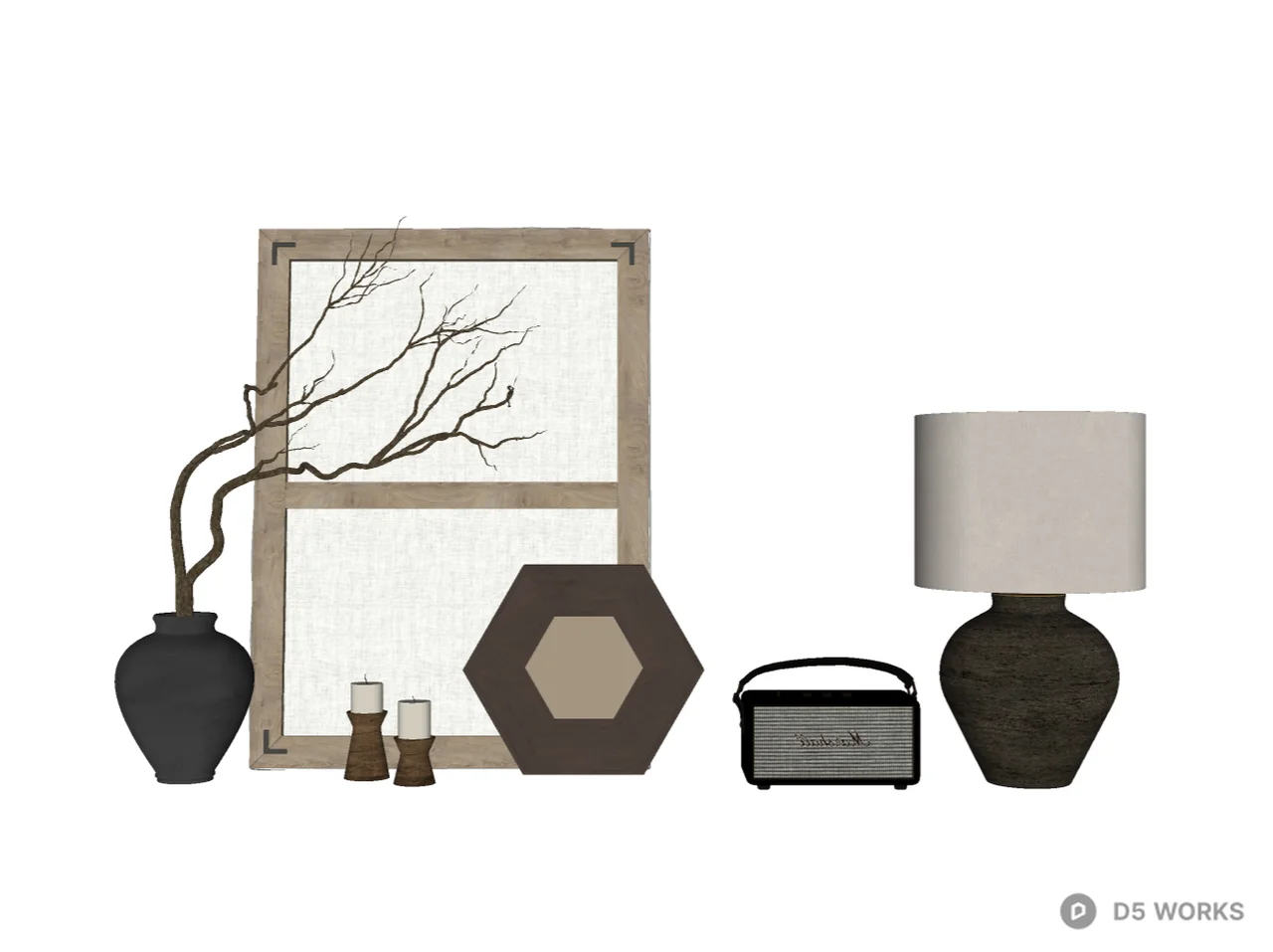Rustic Wabi-Sabi Interior Decor Set 3d model thumbnail 2
