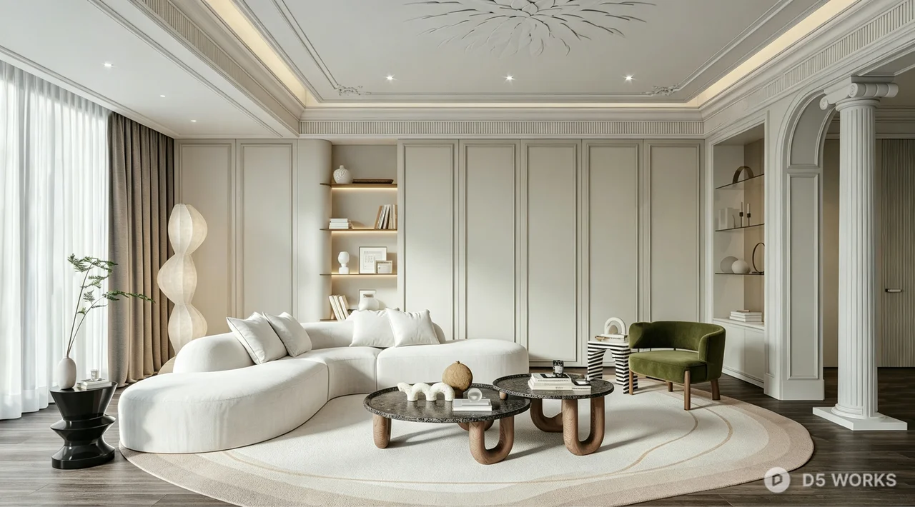Modern Neoclassical Living Room Interior Scene 3d model - Image 1