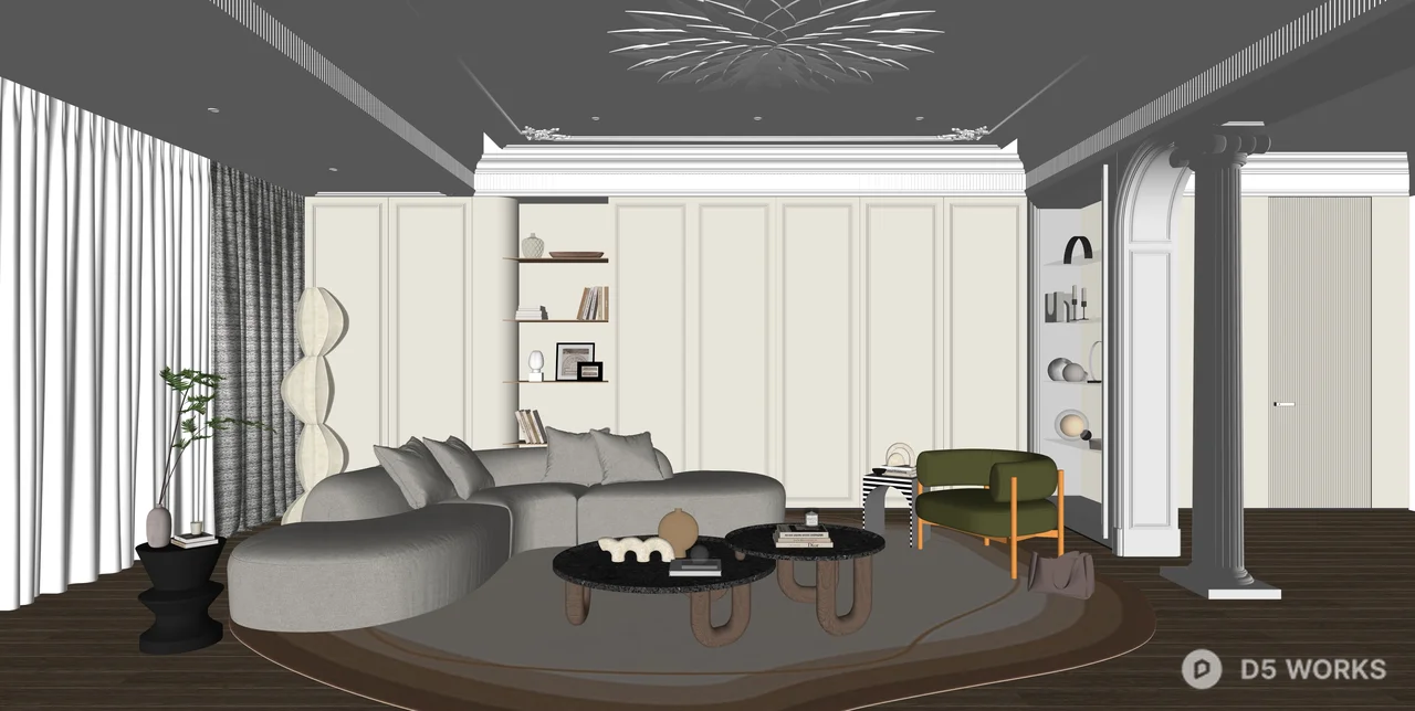 Modern Neoclassical Living Room Interior Scene 3d model thumbnail 2