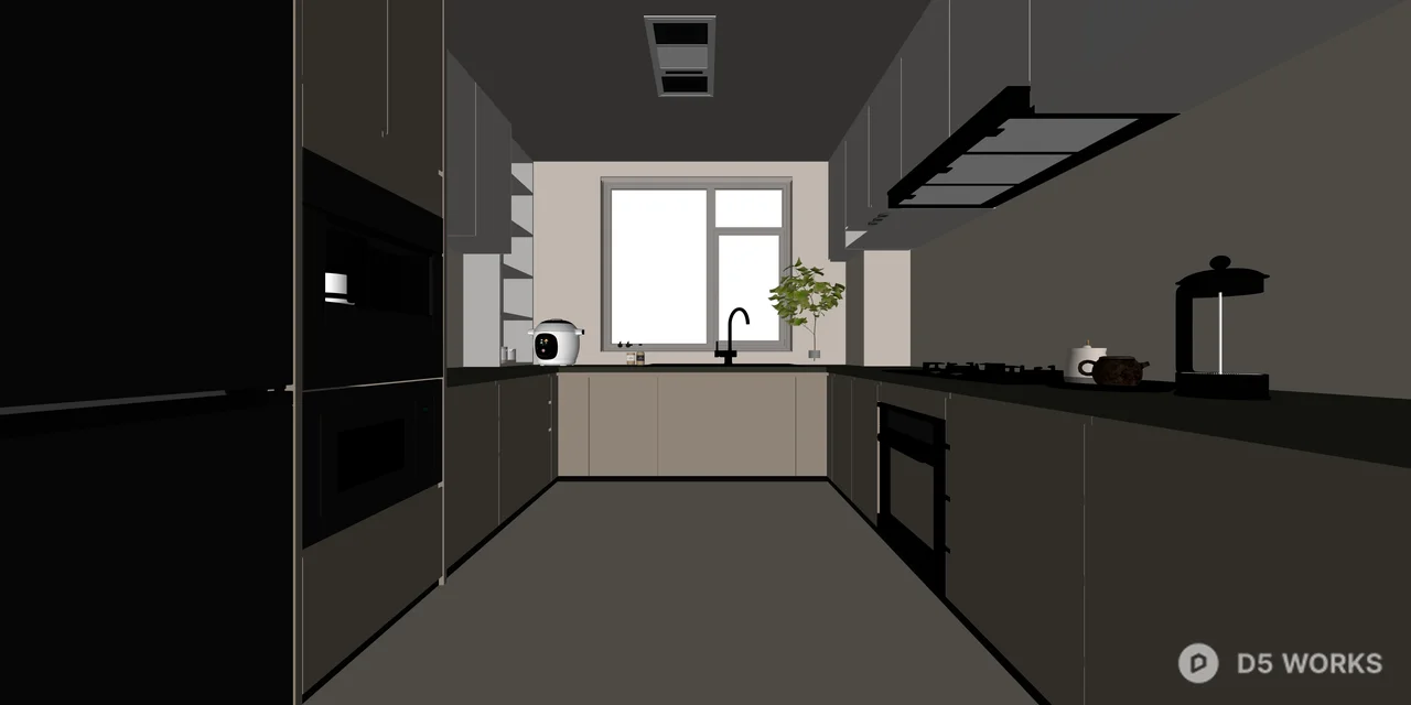 Modern Minimalist Galley Kitchen Interior Scene 3d model thumbnail 2