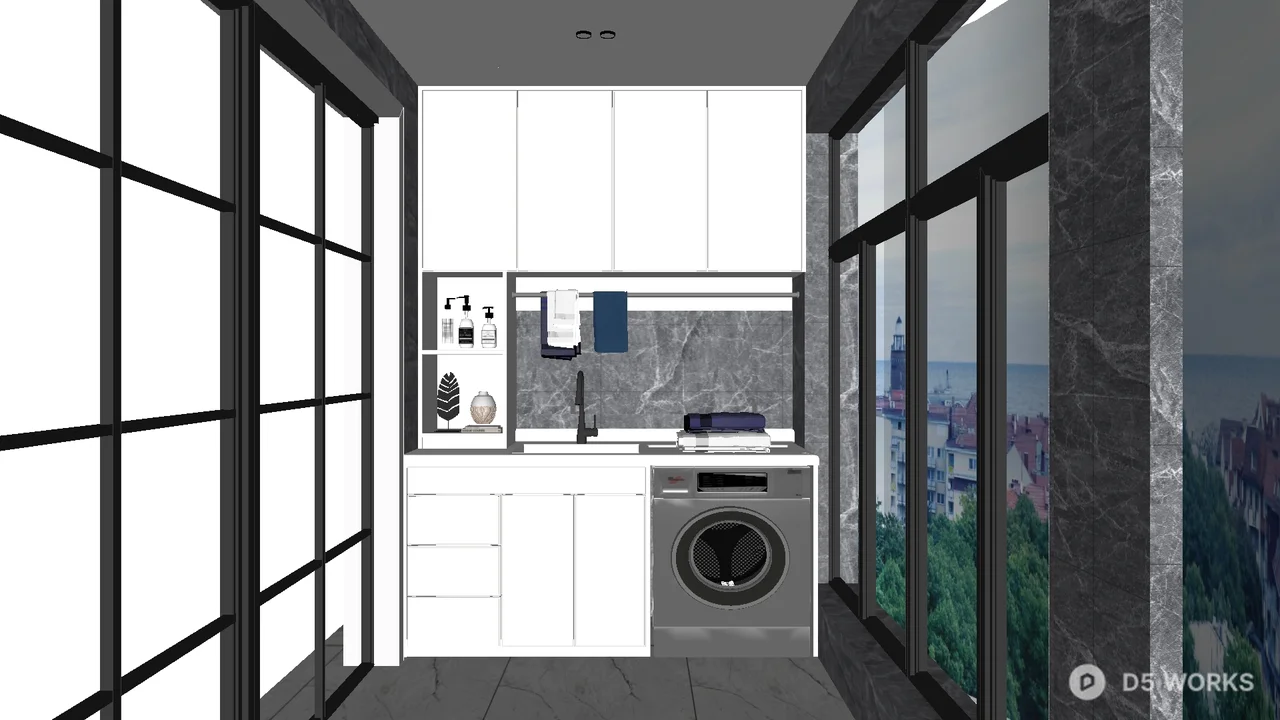 Modern Minimalist Home Balcony With Integrated Laundry Unit 3d model - Image 1