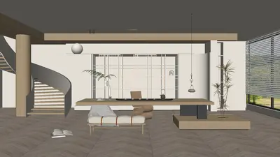 Minimalist Spiral Staircase Tea Room 3d model