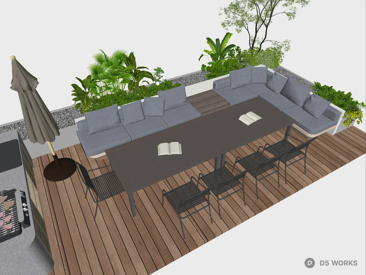 Modern Rooftop Patio Dining and Lounge Set Outdoor seating  Modern rooftop garde 3d model thumbnail 2
