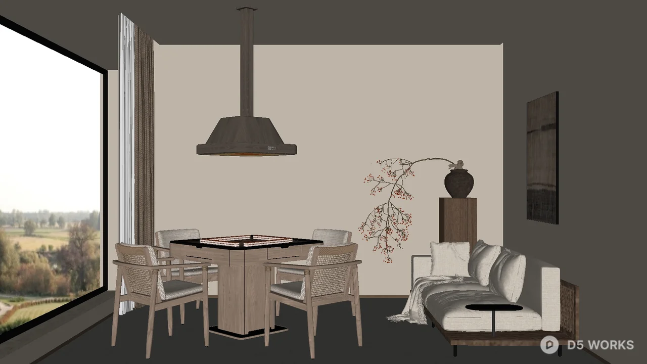 Minimalist Dining Room with Large Window View 3d model - Image 1