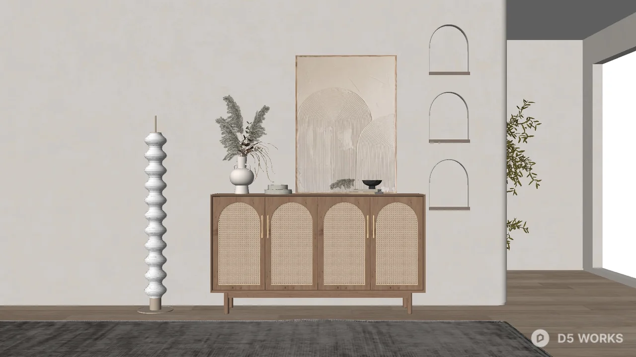 Minimalist Entryway With Arched Cabinet And Wall Niches 3d model - Image 1