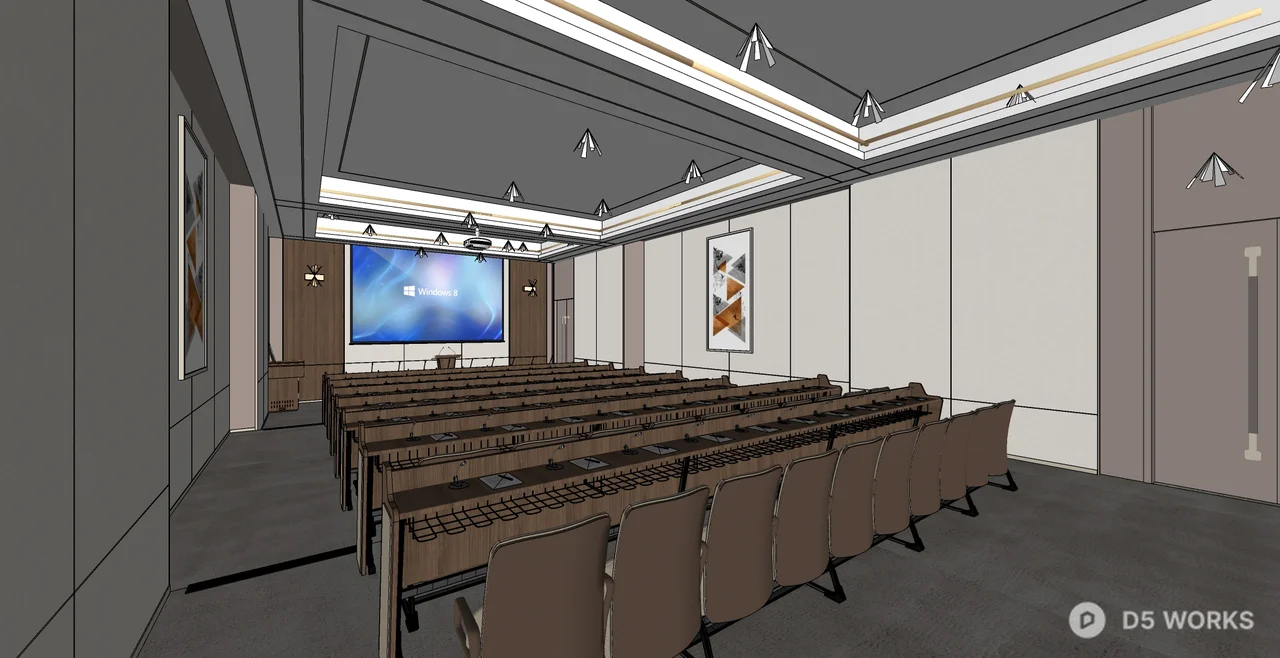 Modern Conference Room With Linear Lighting 3d model thumbnail 4