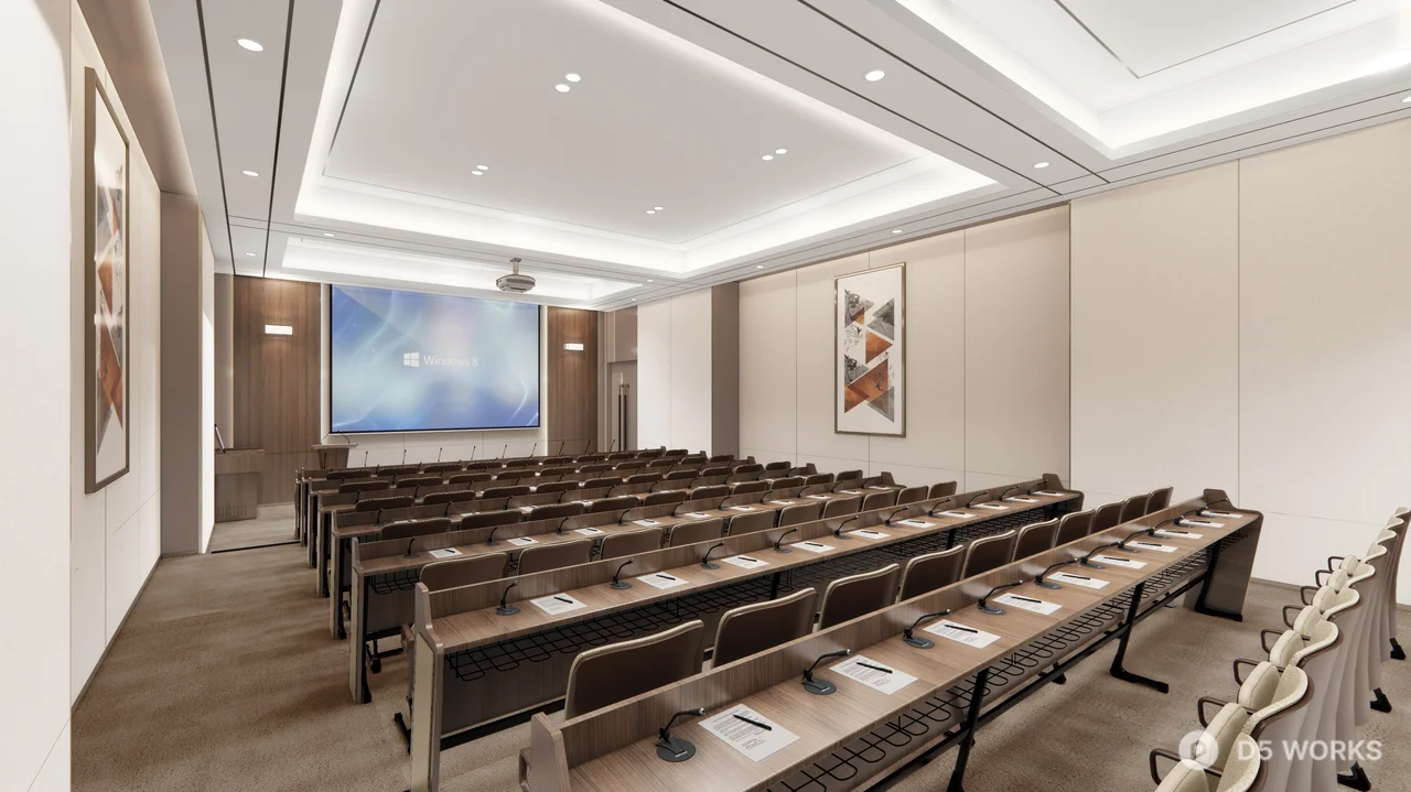 Modern Conference Room With Linear Lighting 3d model thumbnail 2