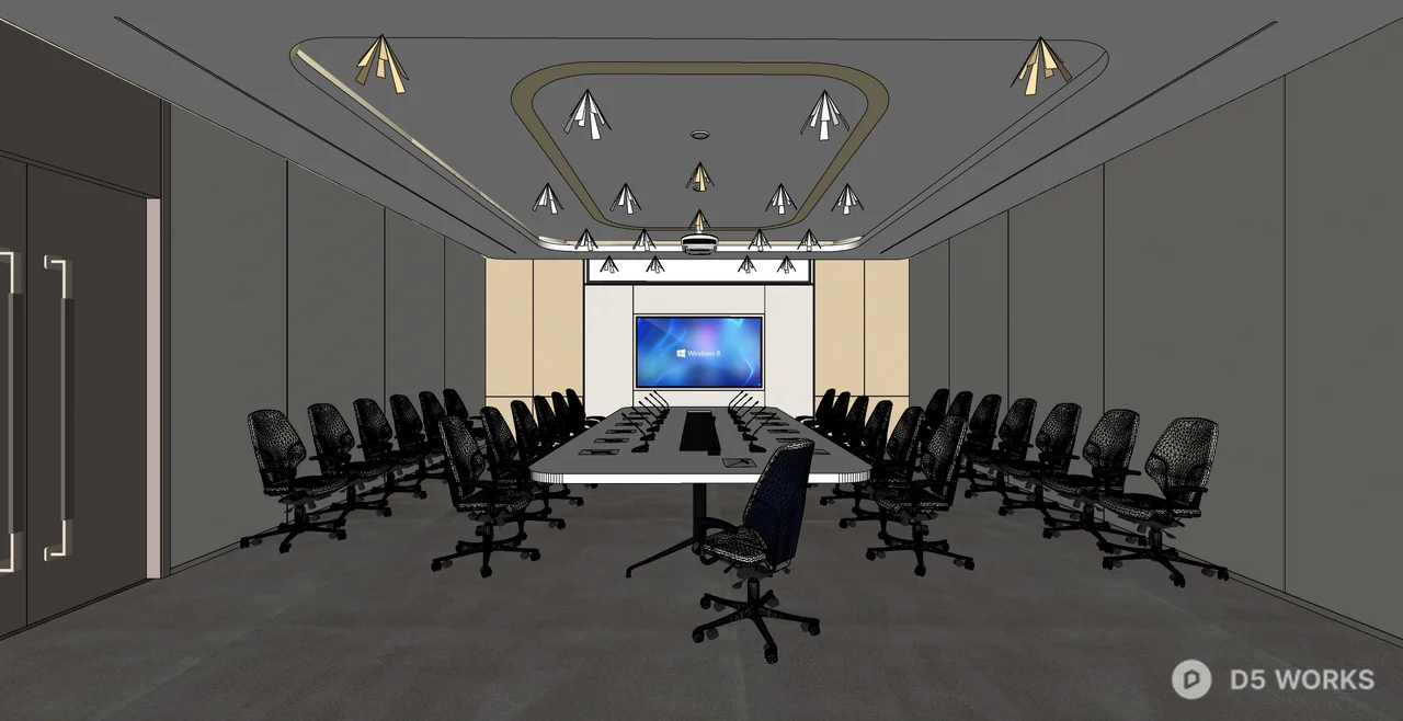 Modern Conference Room With Linear Lighting 3d model thumbnail 3