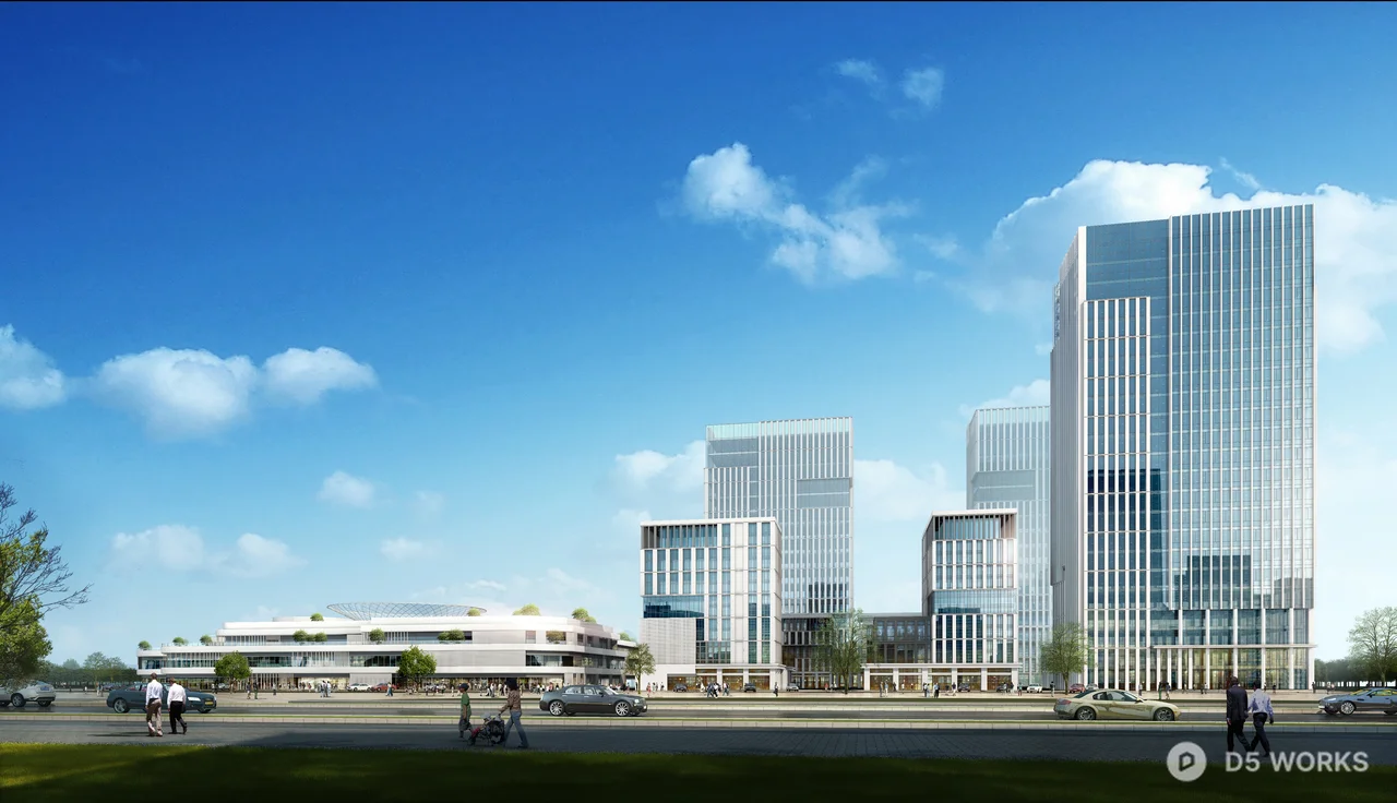 Modern Commercial Complex With Glass Facade 3d model - Image 1