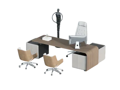 Modern Executive Desk With Integrated Storage And Ergonomic Chairs 3d model