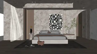 Modern Minimalist Bedroom with Geometric Art 3d model