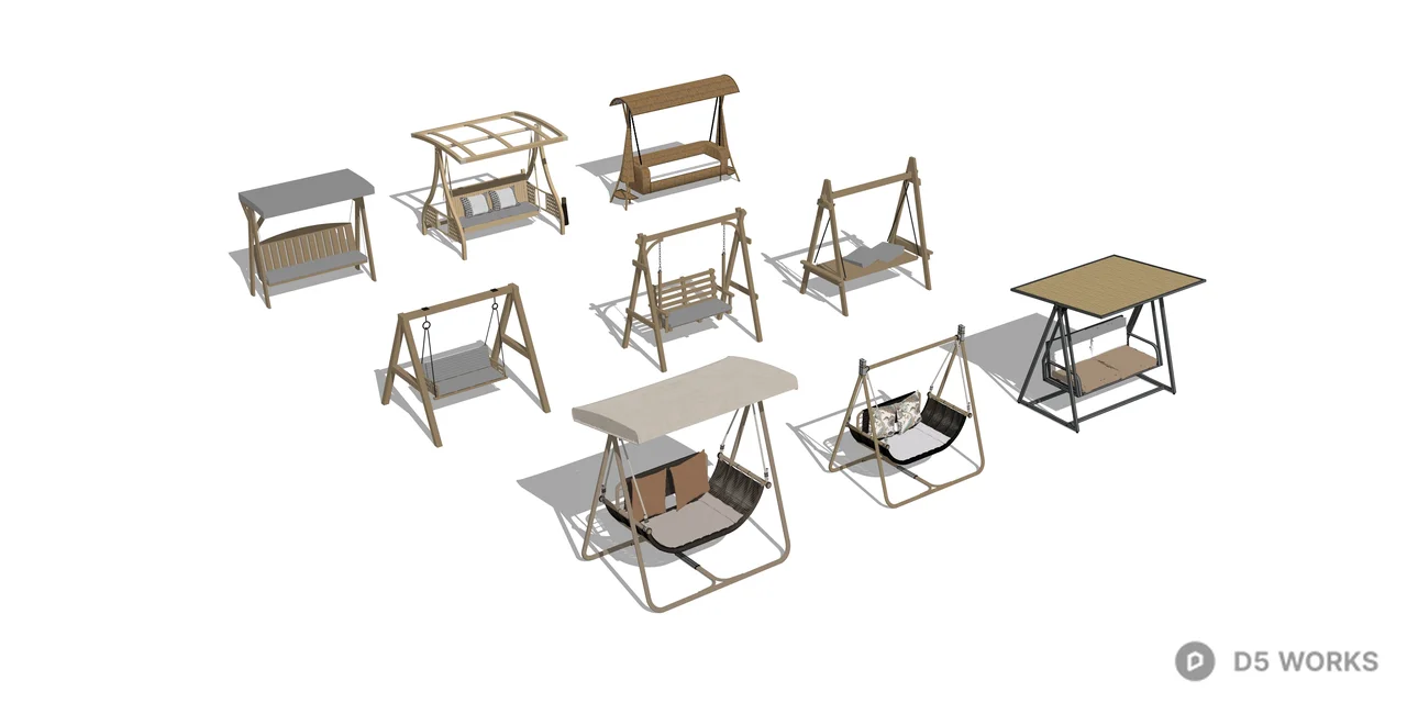Modern Outdoor Garden Swing Chair Collection 3d model thumbnail 2