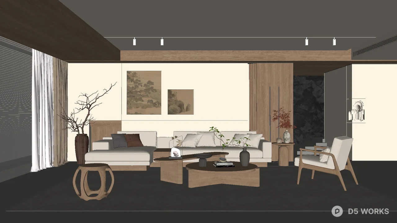 Minimalist Living Room With Wooden Accents 3d model - Image 1