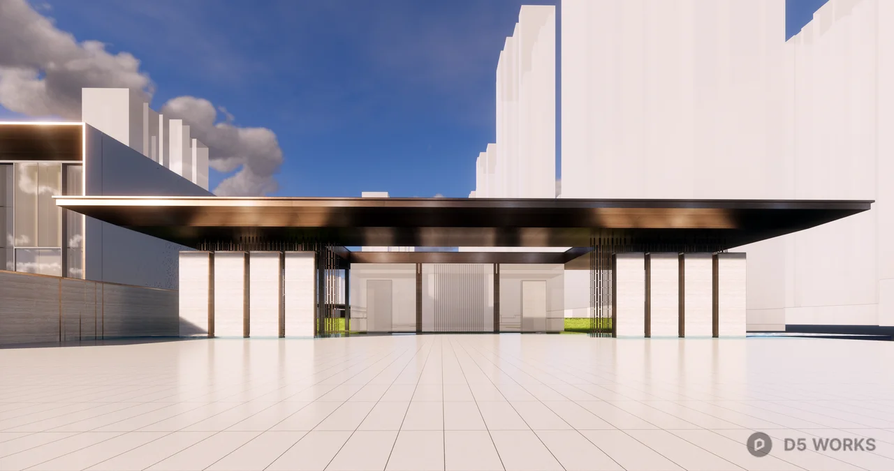 Modern Villa Courtyard With Pool And Lantern Lighting 3d model thumbnail 2
