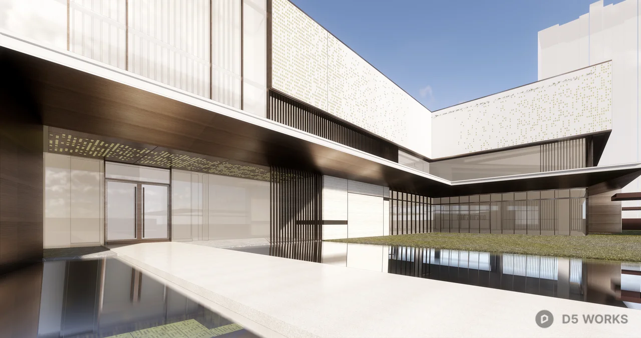 Modern Villa Courtyard With Pool And Lantern Lighting 3d model thumbnail 4