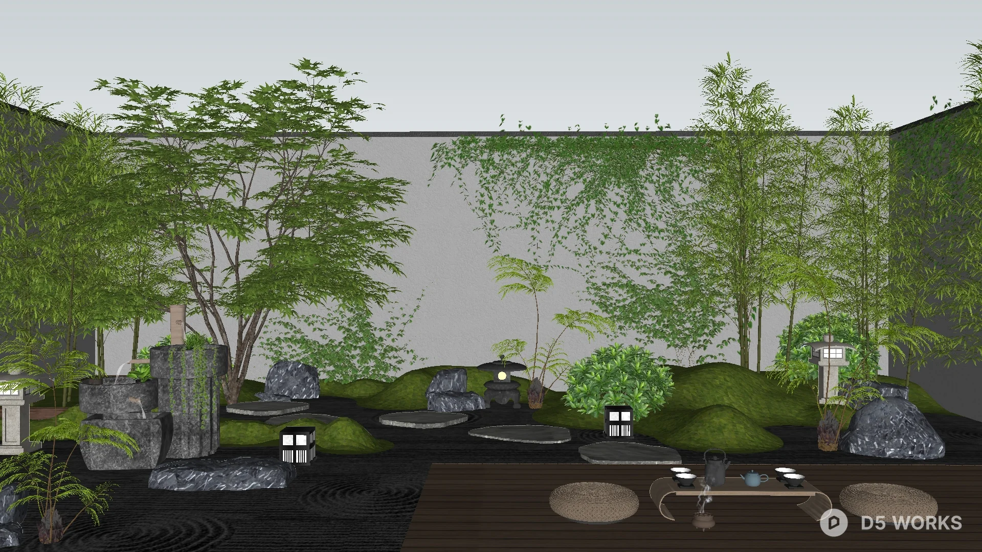 Free Minimalist Japanese Courtyard Garden 3D Model .skp