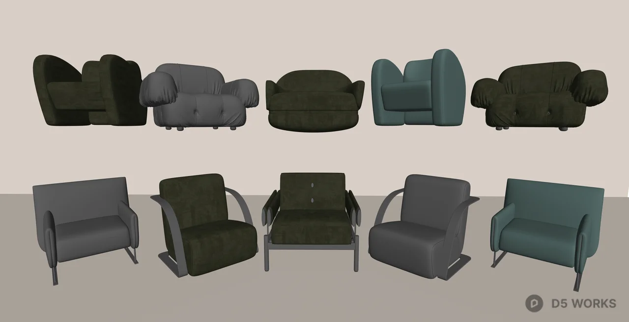Modern Designer Armchair Collection 3d model thumbnail 2