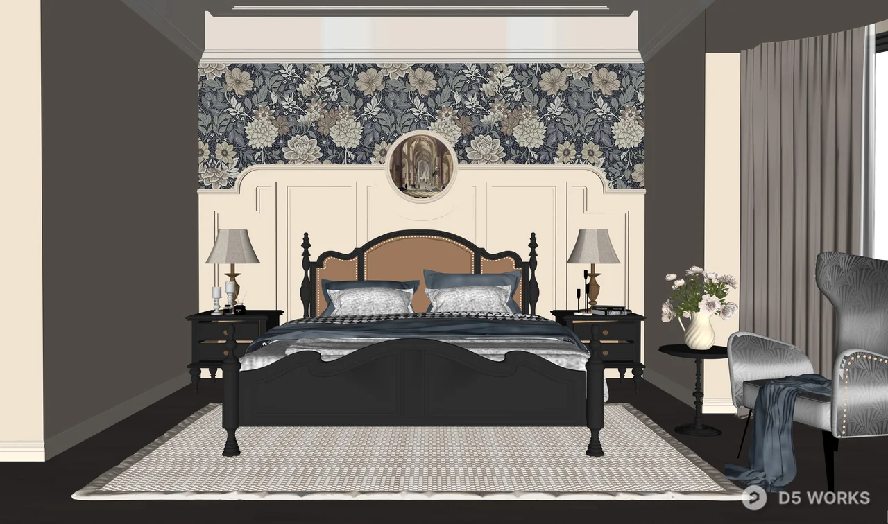 Classic European Luxury Bedroom Interior Scene 3d model thumbnail 2