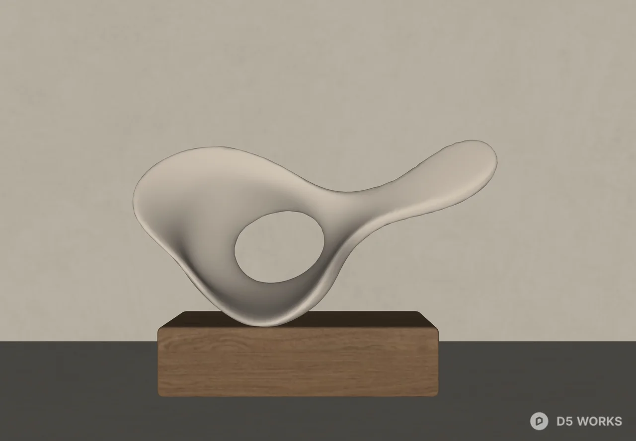 Organic Form Ceramic Sculpture On Wooden Base 3d model thumbnail 3