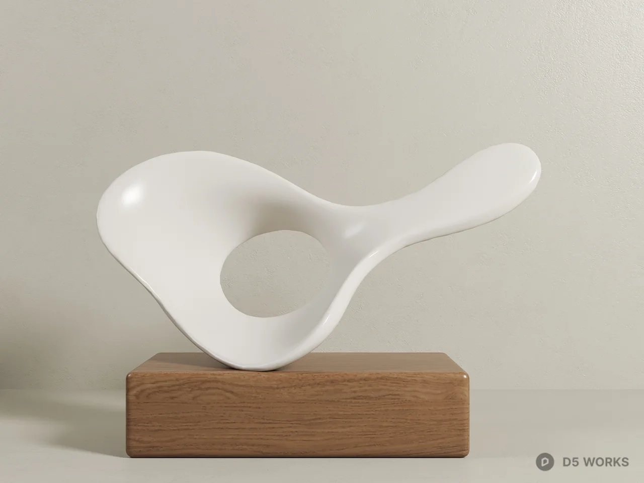 Organic Form Ceramic Sculpture On Wooden Base 3d model - Image 1