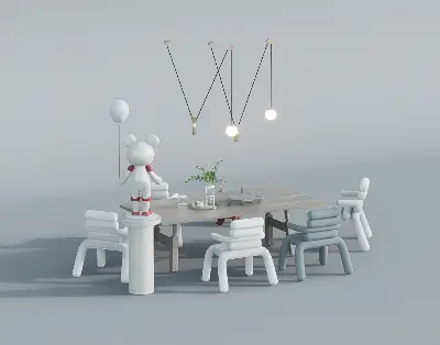 Minimalist Dining Table With Chairs 3d model