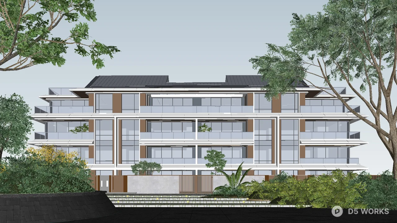 Modern Apartment Building With Balcony Green Plants 3d model - Image 1