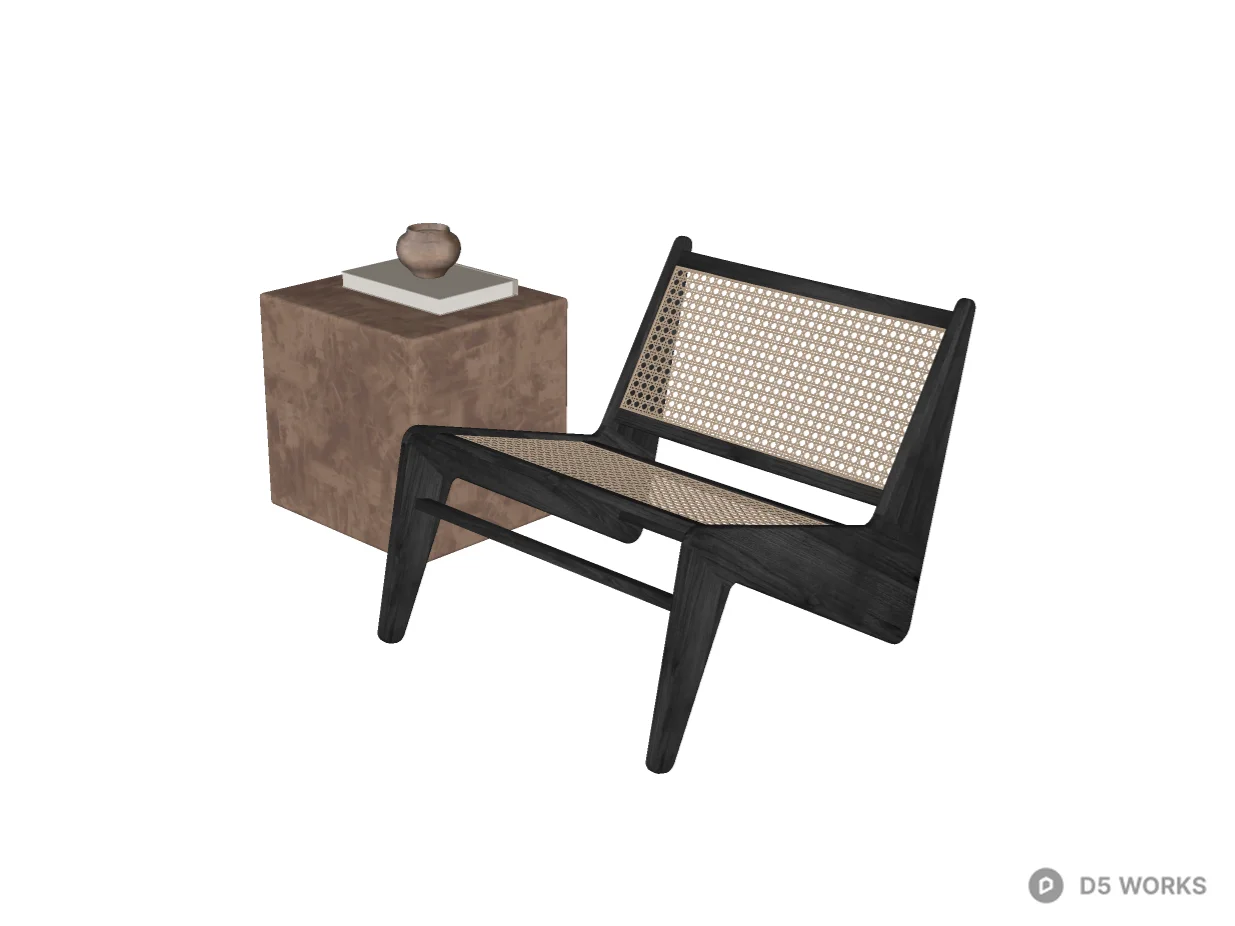 Modern Black Wood and Rattan Lounge Chair 3d model thumbnail 2