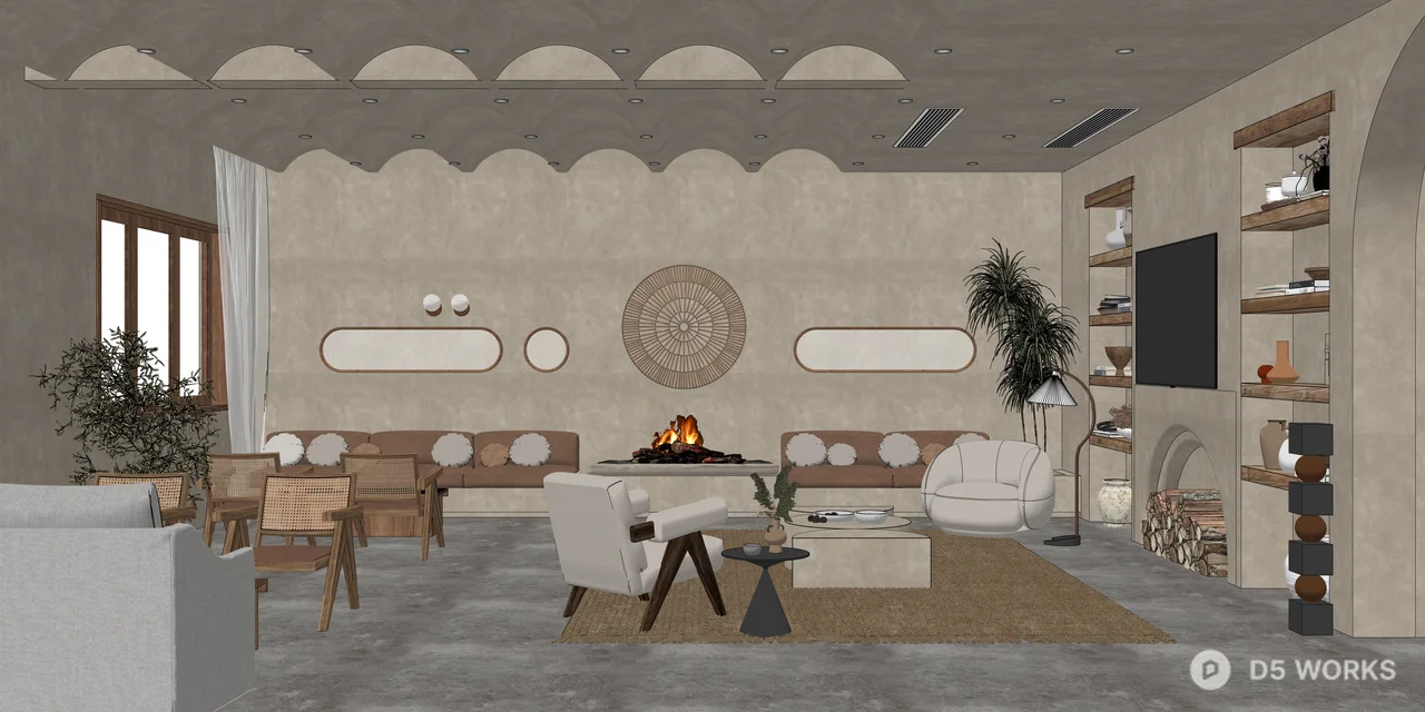 Wabi-Sabi Mediterranean Living Room Interior Scene 3d model thumbnail 2