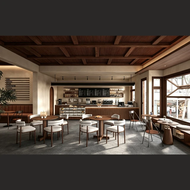Modern Industrial Coffee Shop Interior Scene 3d model