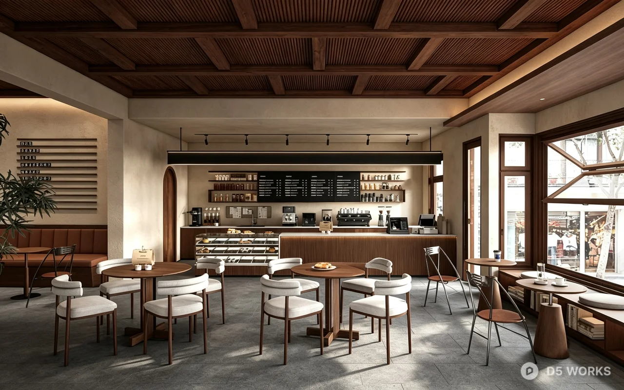 Modern Industrial Coffee Shop Interior Scene 3d model - Image 1