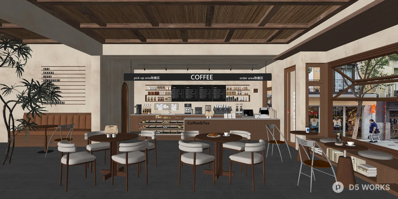 Modern Industrial Coffee Shop Interior Scene 3d model thumbnail 2