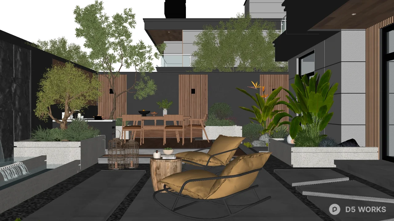 Modern Villa Courtyard With Outdoor Seating 3d model - Image 1