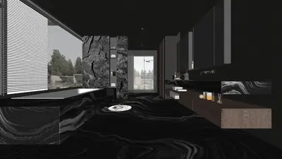 Minimalist Black Marble Bathroom With Stone Accent Wall 3d model