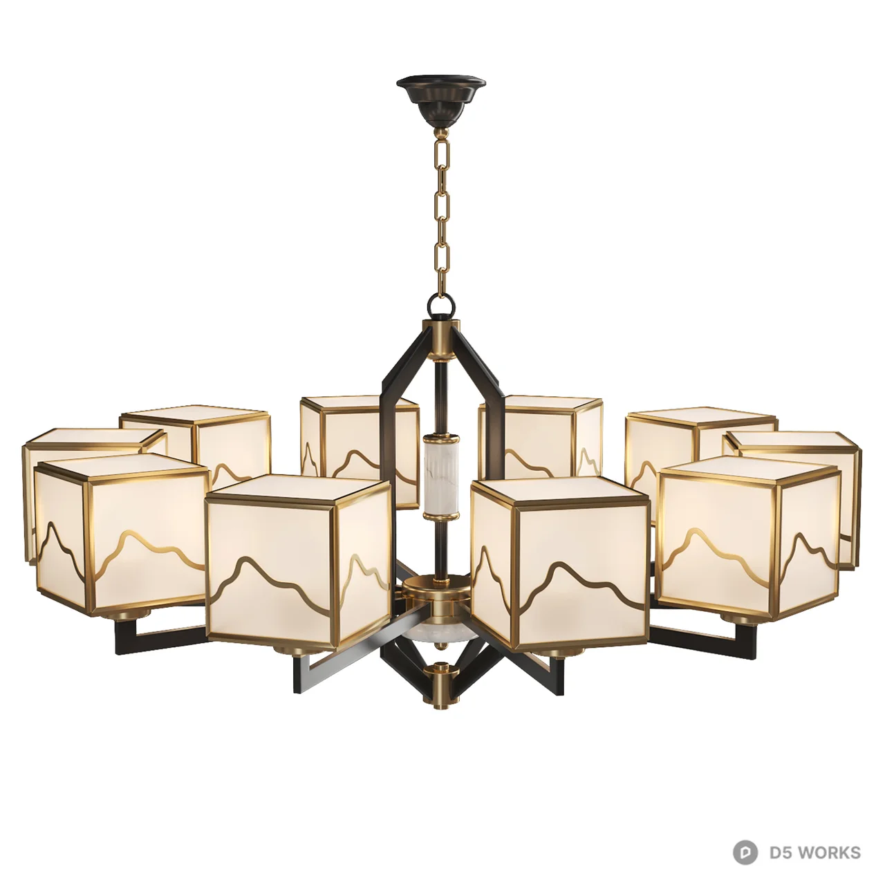 Modern Chinese Style Mountain Motif Chandelier 3d model thumbnail 3