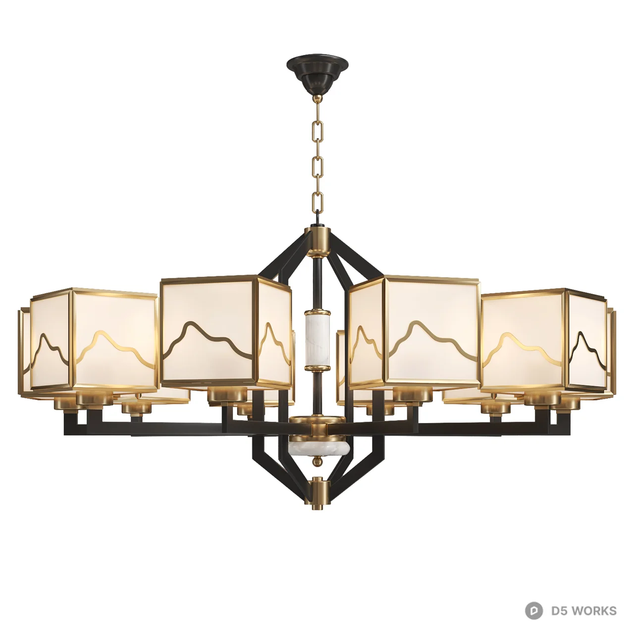 Modern Chinese Style Mountain Motif Chandelier 3d model - Image 1