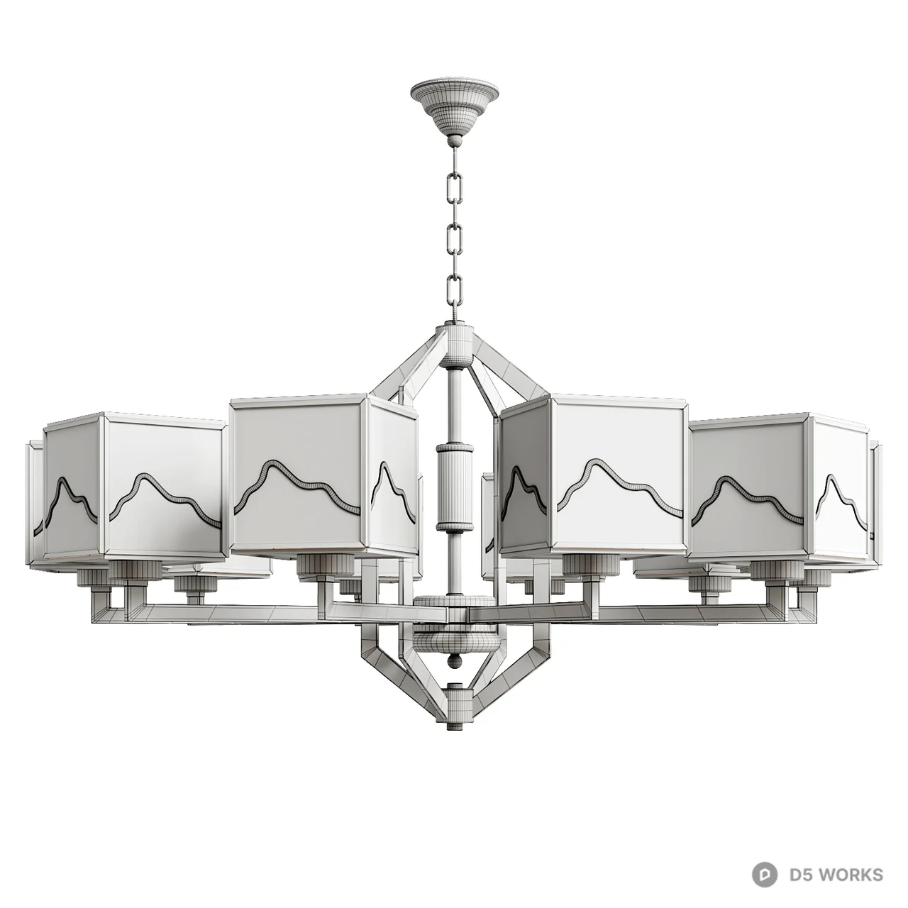Modern Chinese Style Mountain Motif Chandelier 3d model thumbnail 4