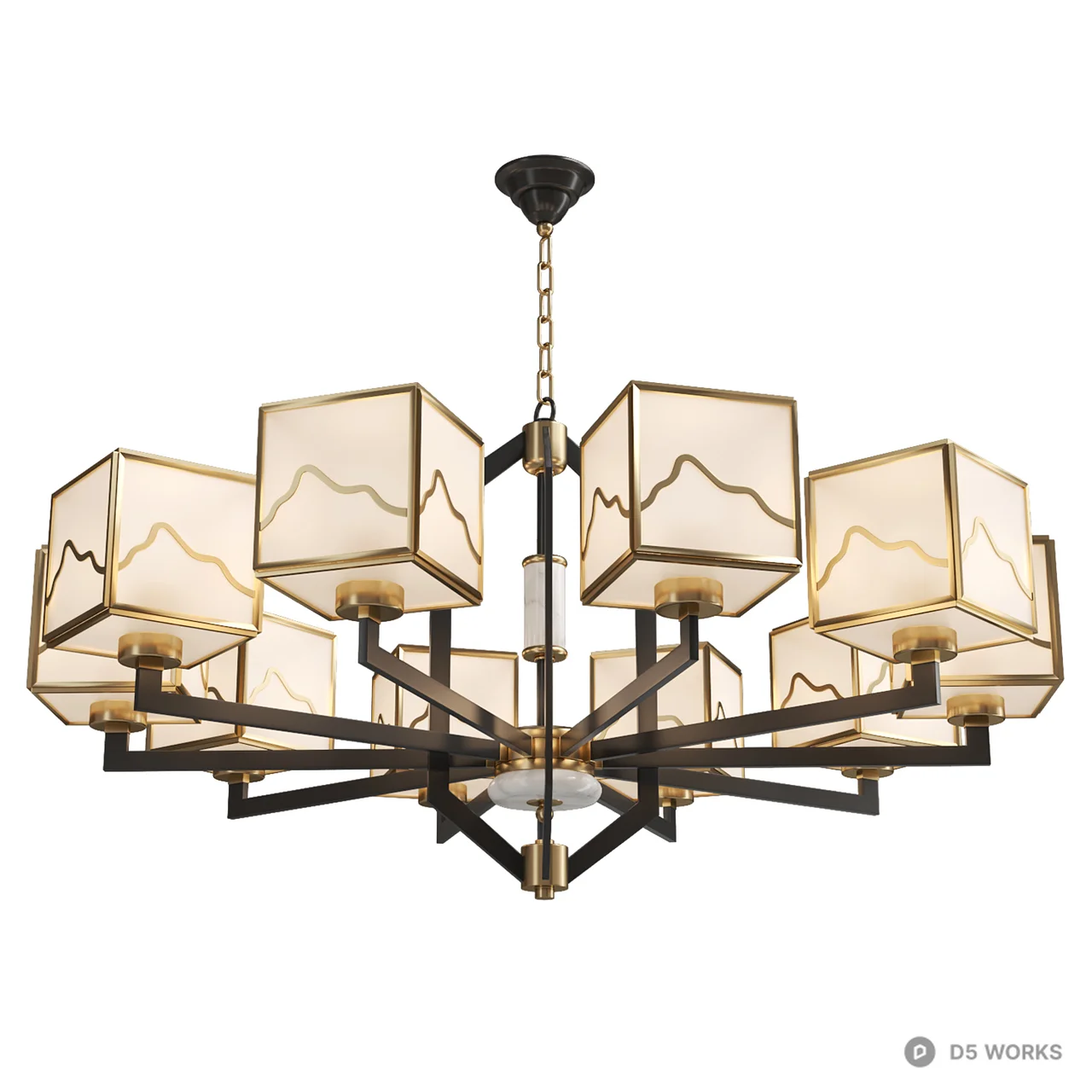 Modern Chinese Style Mountain Motif Chandelier 3d model thumbnail 2
