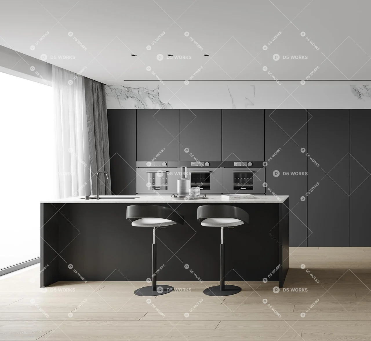 Modern Living & Dining Room 3d model thumbnail 4
