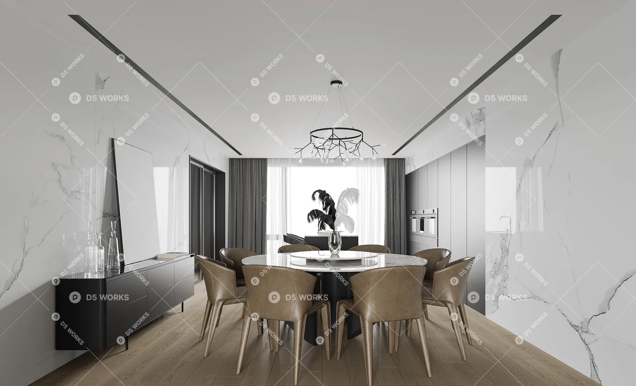 Modern Living & Dining Room 3d model thumbnail 2
