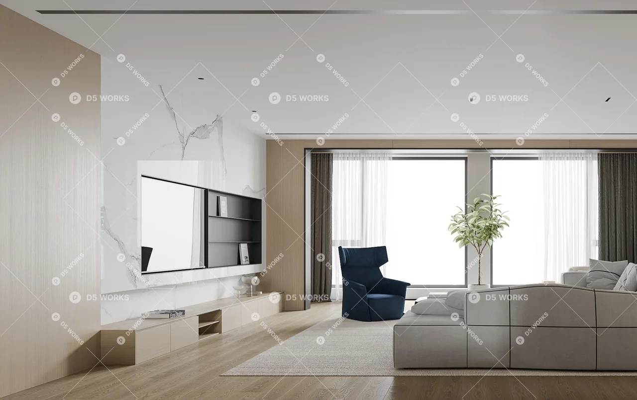 Modern Living & Dining Room 3d model thumbnail 3