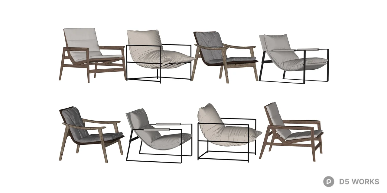 Modern minimalist armchair series 3d model thumbnail 2