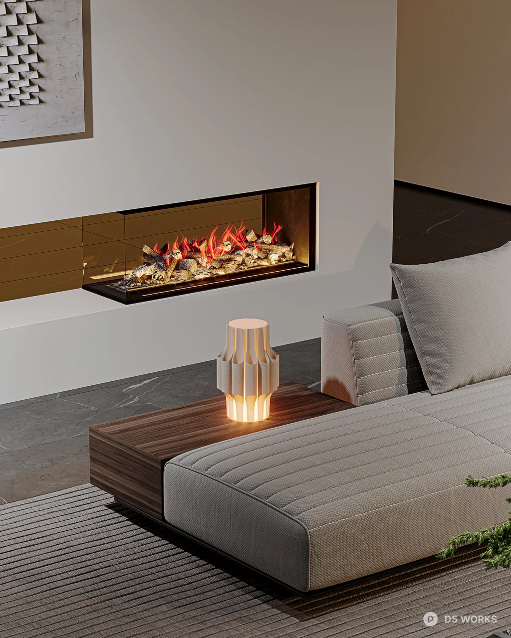 Modern Minimalist Villa Living Room with Ambient Lighting 3d model thumbnail 4