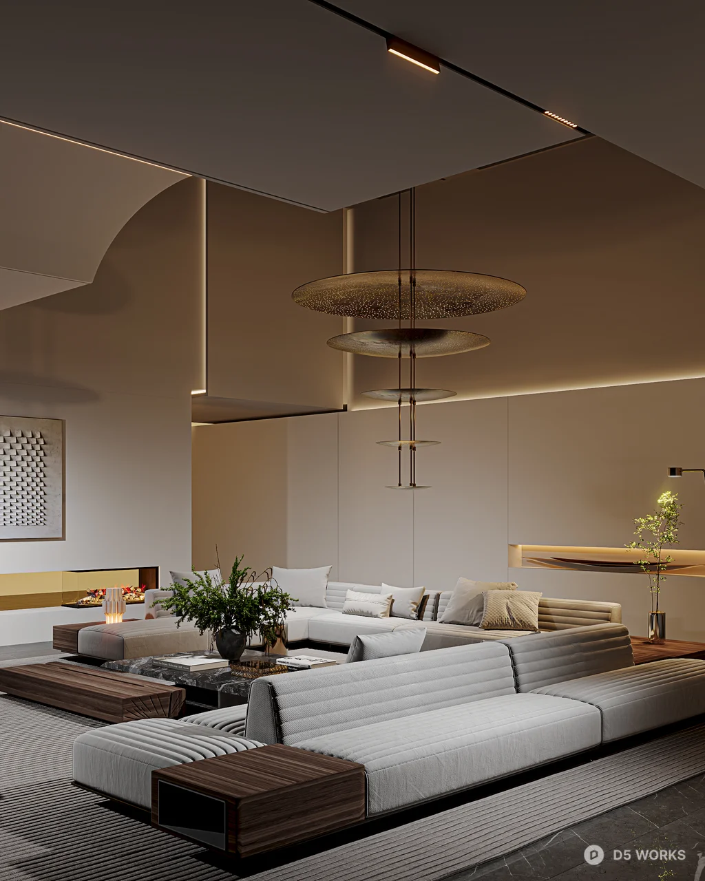 Modern Minimalist Villa Living Room with Ambient Lighting 3d model thumbnail 2