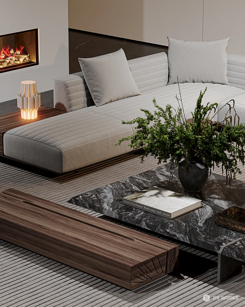 Modern Minimalist Villa Living Room with Ambient Lighting 3d model thumbnail 6