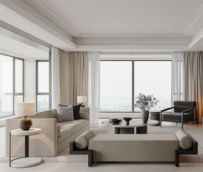 Modern Minimalist Living Room with Large Windows 3d model