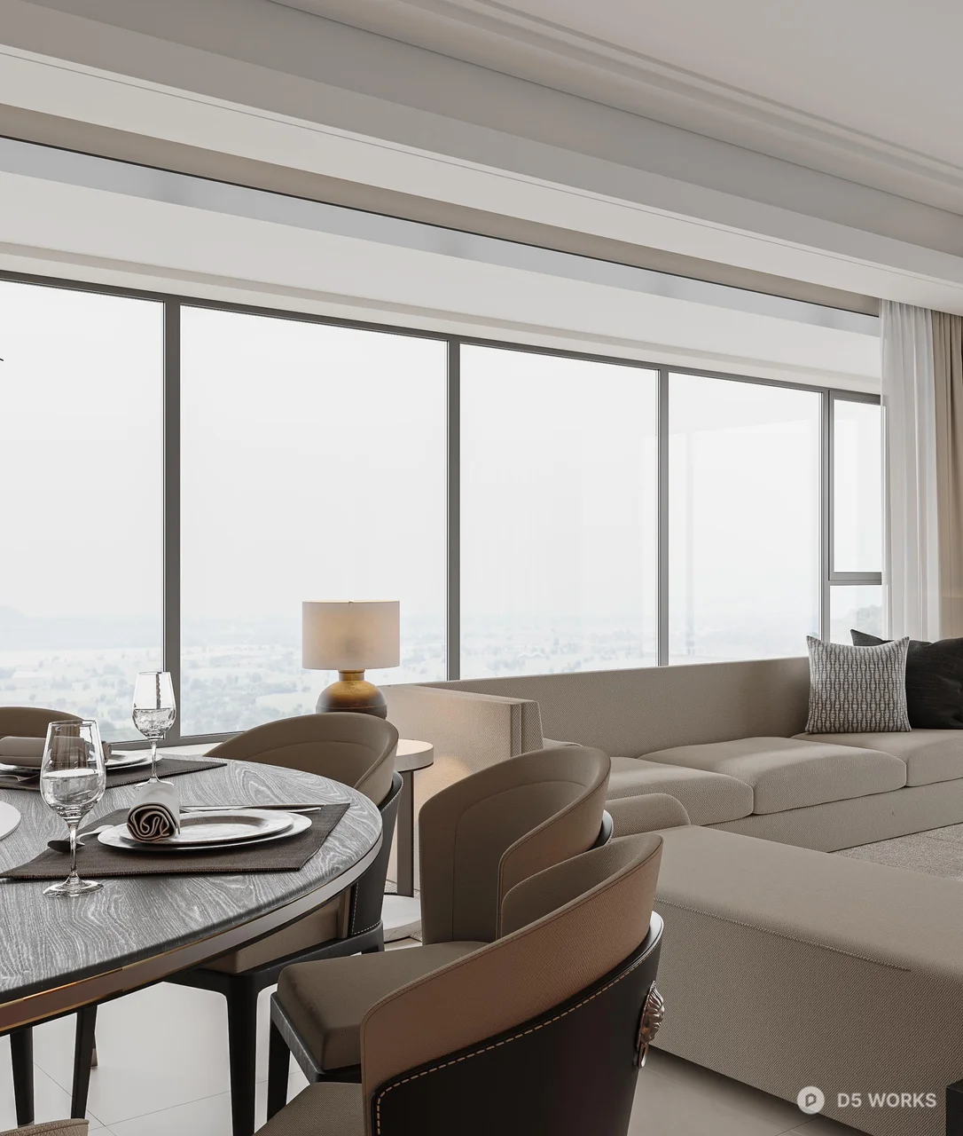 Modern Minimalist Living Room with Large Windows 3d model thumbnail 3